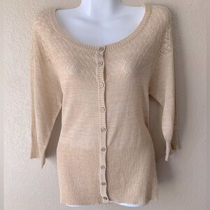 XOXO Gold Metallic Shimmer Pointelle Cottagecore Button Down Cardigan Size L